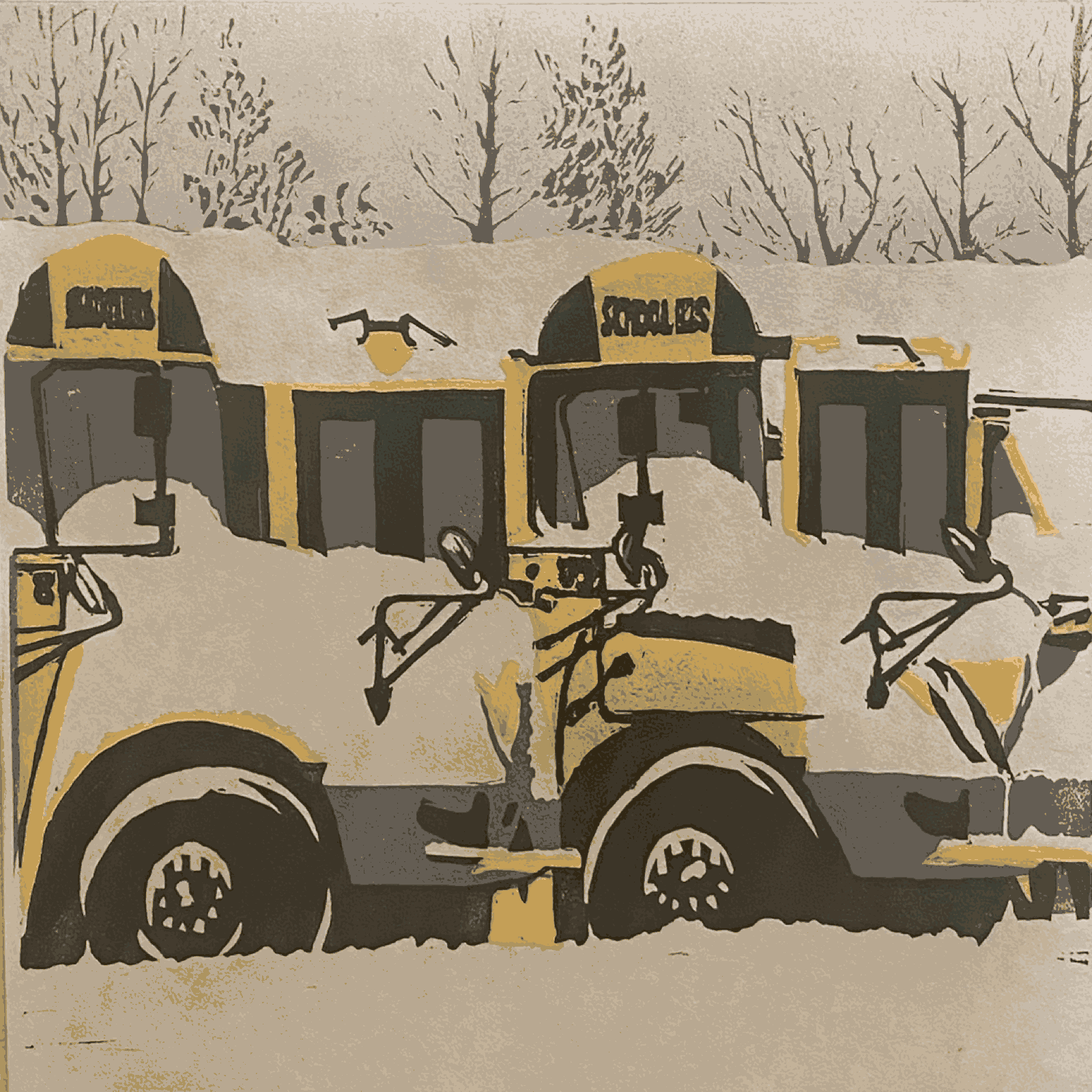 School Buses In Snow